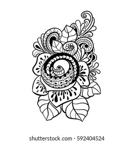 Decorative art flowers. Zentangle floral pattern. Hand-drawn design element. 