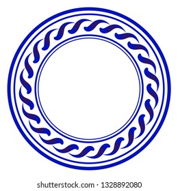 Decorative art frame, Abstract ceramic modern round design, porcelain template cycle decor, China blue and white border, vector illustration