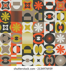 Decorative Art inspired by Mid Century movement design made with abstract geometric shapes and bold forms. Digital graphics for poster, cover, art, presentation, prints, fabric, wallpaper and etc.