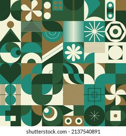 Decorative Art inspired by Mid Century movement design made with abstract geometric shapes and bold forms. Digital graphics for poster, cover, art, presentation, prints, fabric, wallpaper and etc.