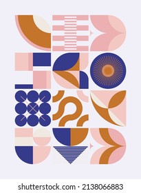 Decorative Art inspired by Mid Century movement design made with abstract geometric shapes and bold forms. Digital graphics for poster, cover, art, presentation, prints, fabric, wallpaper and etc.