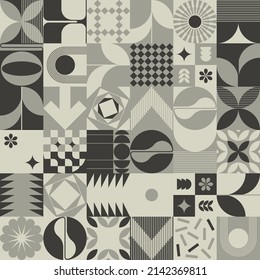 Decorative Art inspired by Mid Century movement design made with abstract geometric shapes and bold forms. Digital graphics for poster, cover, art, presentation, prints, fabric, wallpaper and etc.
