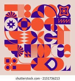 Decorative Art inspired by Mid Century movement design made with abstract geometric shapes and bold forms. Digital graphics for poster, cover, art, presentation, prints, fabric, wallpaper and etc.