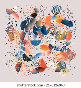 Decorative Art inspired by Mid Century movement design made with abstract geometric shapes and bold forms. Digital graphics for poster, cover, art, presentation, prints, fabric, wallpaper and etc.