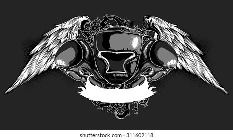 decorative art symbol with a boxing helmet and gloves