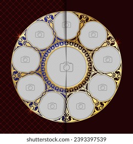 Decorative and artistic frame design in two versions, abstract pattern with picture frames. Vector illustration. Silk screen printing.