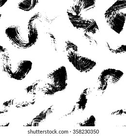 Decorative artistic seamless pattern. Texture of real strokes of black mascara. Brush swirls on a white background.