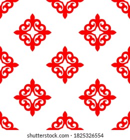Decorative Asian Folk Seamless Pattern. Ornament of Asian Nomads: Kyrgyz, Kazakhs, Bashkirs, Tatars, Yakut, Mongols. Ethnic Vector Illustration for Paper Products, Textiles.
