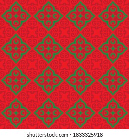 Decorative Asian Folk Seamless Pattern. Traditional Ornament of Asian Nomads: Kyrgyz, Kazakhs, Bashkirs, Tatars, Yakut, Mongols. Ethnic Vector Illustration for Paper Products, Textiles.	