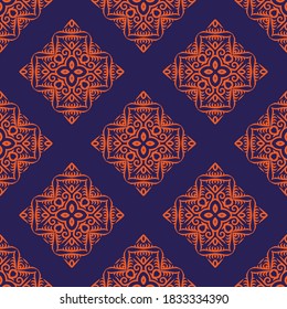 Decorative Asian Folk Seamless Pattern. Repeating background. Monochrome surface design textile swatch, minimal all over print for wallpapers, fabrics, gift wrapping, templates. Vector.	