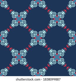 Decorative Asian Folk Seamless Pattern. Ornament of Asian Nomads: Kyrgyz, Kazakhs, Bashkirs, Tatars, Yakut, Mongols. Ethnic Vector Illustration for Paper Products, Textiles.	