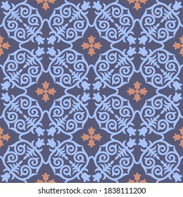 Decorativo Patrón de Seamless de Folk Asiático. Ornamento de los nómadas asiáticos: Kirguisos, kazajos, bashkirs, tártaros, yakut, mongoles. Ilustración de vectores étnicos para productos de papel, textiles.	