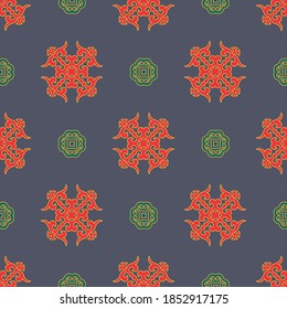 Decorative Asian Folk Seamless Pattern. Ornament of Asian Nomads: Kyrgyz, Kazakhs, Bashkirs, Tatars, Yakut, Mongols. Ethnic Vector Illustration for Paper Products, Textiles.	
