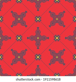 Decorative Asian Folk Seamless Pattern. Ornament of Asian Nomads: Kyrgyz, Kazakhs, Bashkirs, Tatars, Yakut, Mongols. Ethnic Vector Illustration for Paper Products, Textiles.	