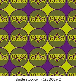 Decorative Asian Folk Seamless Pattern. Ornament of Asian Nomads: Kyrgyz, Kazakhs, Bashkirs, Tatars, Yakut, Mongols. Ethnic Vector Illustration for Paper Products, Textiles.	