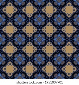 Decorativo Patrón de Seamless de Folk Asiático. Ornamento de los nómadas asiáticos: Kirguisos, kazajos, bashkirs, tártaros, yakut, mongoles. Ilustración de vectores étnicos para productos de papel, textiles.	