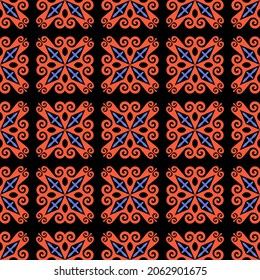 Decorativo Patrón de Seamless de Folk Asiático. Ornamento de los nómadas asiáticos: Kirguisos, kazajos, bashkirs, tártaros, yakut, mongoles. Ilustración de vectores étnicos para productos de papel, textiles.