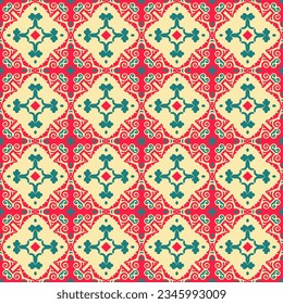 Decorativo Patrón de Seamless de Folk Asiático. Ornamento en estilo nómadas asiático: Kirguisos, kazajos, bashkirs, tártaros, yakut, mongoles. Ilustración de vectores étnicos para productos de papel, textiles.	
