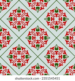 Decorativo Patrón de Seamless de Folk Asiático. Ornamento tradicional de los nómadas asiáticos: Kirguisos, kazajos, bashkirs, tártaros, yakut, mongoles. Ilustración de vectores étnicos para productos de papel, textiles.
