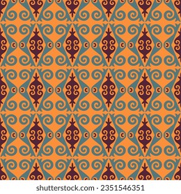 Decorative Asian Folk Seamless Pattern. Traditional Ornament of Asian Nomads: Kyrgyz, Kazakhs, Bashkirs, Tatars, Yakut, Mongols. Ethnic Vector Illustration for Paper Products, Textiles.