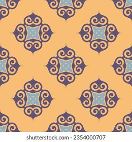 Decorative Asian Folk Seamless Pattern. Ornament of Asian Nomads: Kyrgyz, Kazakhs, Bashkirs, Tatars, Yakut, Mongols. Ethnic Vector Illustration for Paper Products, Textiles.