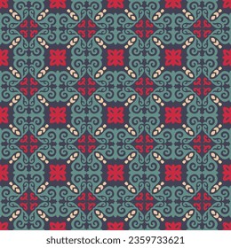 Decorative Asian Folk Seamless Pattern. Ornament of Asian Nomads: Kyrgyz, Kazakhs, Bashkirs, Tatars, Yakut, Mongols. Ethnic Vector Illustration for Paper Products, Textiles.