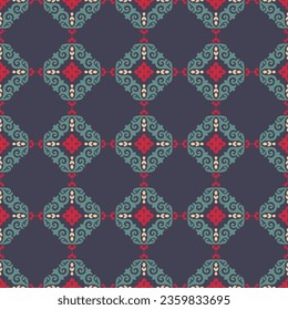 Decorativo Patrón de Seamless de Folk Asiático. Ornamento de los nómadas asiáticos: Kirguisos, kazajos, bashkirs, tártaros, yakut, mongoles. Ilustración de vectores étnicos para productos de papel, textiles.