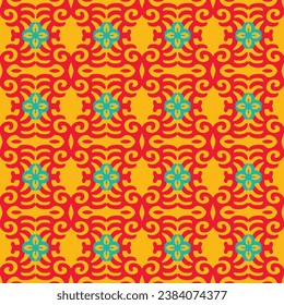 Motif Décoratif Asiatique Folk Harmonieux. Style Nomades asiatiques : Kirghizes, Kazakhs, Bachkirs, Tatars, Yakut, Mongols. Illustration Vectorielle Ethnique pour Produits en Papier, Textiles.