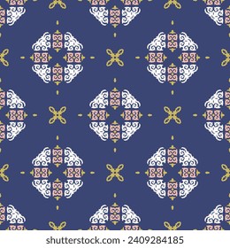 Decorative Asian folk seamless pattern. Repeating background in nomad style. Colored fabric swatch with surface design, minimal print on wallpaper, fabrics, gift wrap, templates. Vector.
