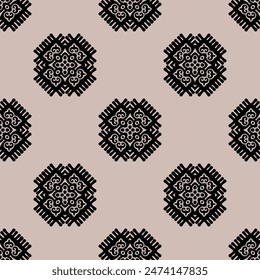 Patrón sin fisuras de la gente asiática decorativa. Fondo repetitivo en estilo nómada. Muestra de tela de color con diseño superficial, impresión mínima en el Fondo de pantalla, telas, envoltura de regalo, Plantillas. Vector.