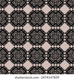 Patrón sin fisuras de la gente asiática decorativa. Fondo repetitivo en estilo nómada. Muestra de tela de color con diseño superficial, impresión mínima en el Fondo de pantalla, telas, envoltura de regalo, Plantillas. Vector.