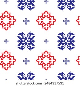 Decorative Asian Folk Seamless Pattern. Ornament in Asian Nomads Style: Kyrgyz, Kazakhs, Bashkirs, Tatars, Yakut, Mongols. Ethnic Seamless Pattern For Paper Products, Textiles.