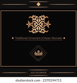 Decorative asian ornamental elements with motifs of Kazakh, Kyrgyz, Asian decor for borders, textile, plate, tile, and print design. Workpiece for your design. Oriental gold Pattern.