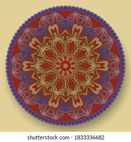 Decorative Asian Round Pattern. Mandala. Ornamental design element of Asian Nomads: Kyrgyz, Kazakhs, Bashkirs, Tatars, Yakut, Mongols. Ethnic Vector Illustration for Paper Products, Textiles.