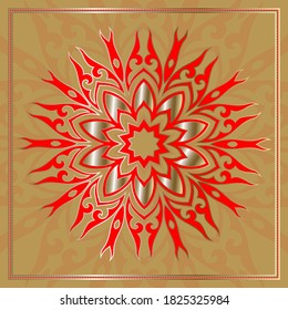 Decorative Asian Round Pattern. Ornamental design element of Asian Nomads: Kyrgyz, Kazakhs, Bashkirs, Tatars, Yakut, Mongols. Ethnic Vector Illustration for Paper Products, Textiles.