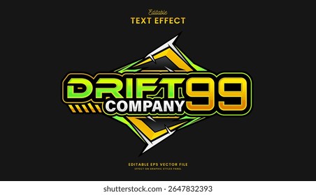 design de efeito de texto editável decorativo empresa de deriva automotiva