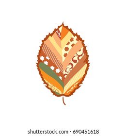 Decorative autumn elm leaf on white background.   Vector image.
