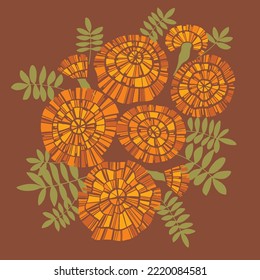 Flores de otoño decorativas. Vector de flores de oro marino. Floral clipart para afiche, tarjeta, portada, invitación, sublimación, impresión y web.