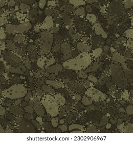 Decorative autumn forest flecktarn camouflage pattern background. Original clothing style masking camo repeat print. Olive and khaki colors texture. Vector illustration.