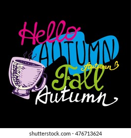 Decorative autumn illustration with cup. Vector illustration.