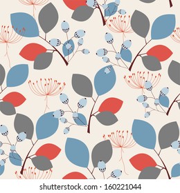 Decorative autumn leaves and berries -elegant floral seamless pattern