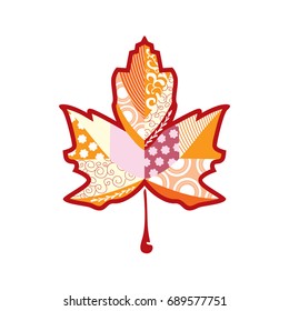 Decorative autumn maple leaf on white background. Vector image.