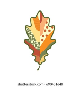 Decorative autumn oak leaf on white background.   Vector image.