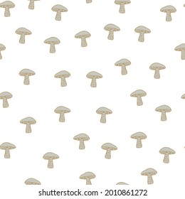 Decorative autumn seamless food pattern with isolated little beige Leccinum scabrum mushroom shapes. Stock illustration. Vector design for textile, fabric, giftwrap, wallpapers.