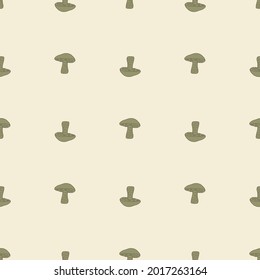 Decorative autumn seamless pattern with pale green little Leccinum scabrum mushroom print. Light background. Stock illustration. Vector design for textile, fabric, giftwrap, wallpapers.