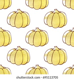 Decorative autumn seamless pattern with pumpkins on a white background