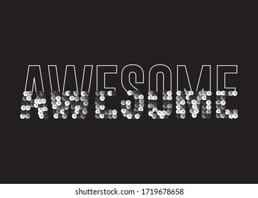 Decorative Awesome Text with Silver Sequins Ornament svg