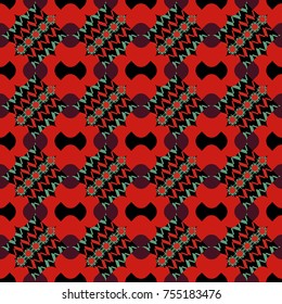 Decorative backdrop in black, brown and red colors can be used for wallpaper, pattern fills, page background, surface textures. Vector abstract geometric colorful seamless pattern for background.