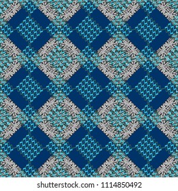 Decorative backdrop in blue, gray and green colors can be used for wallpaper, pattern fills, page background, surface textures. Vector abstract geometric colorful seamless pattern for background.