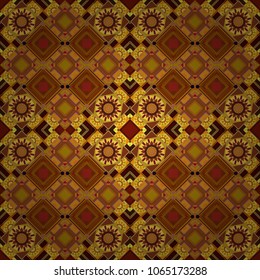 Decorative backdrop in brown, yellow and orange colors can be used for wallpaper, pattern fills, page background, surface textures. Vector abstract geometric colorful seamless pattern for background.